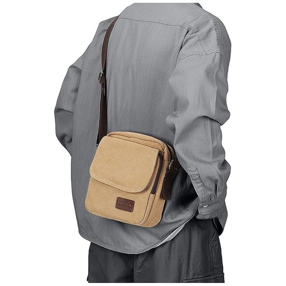Small Crossbody Bag for Men,Canvas Messenger Shoulder Bags A1-845-khaki(large） - Picture 1 of 7